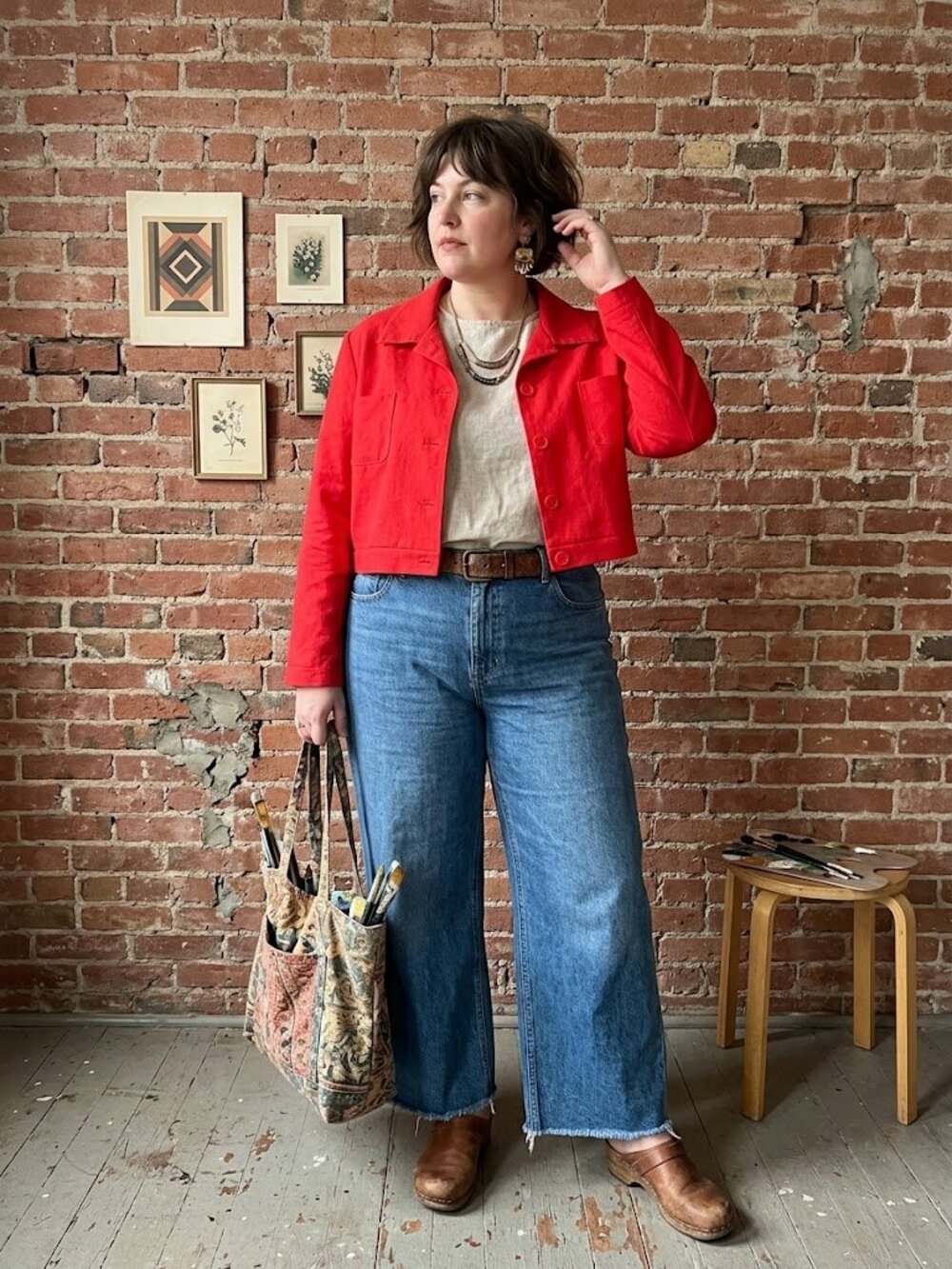 Vintage 90s Jaclyn Smith Classics Red Cropped Blazer Boxy Patch Pocket Jacket 14